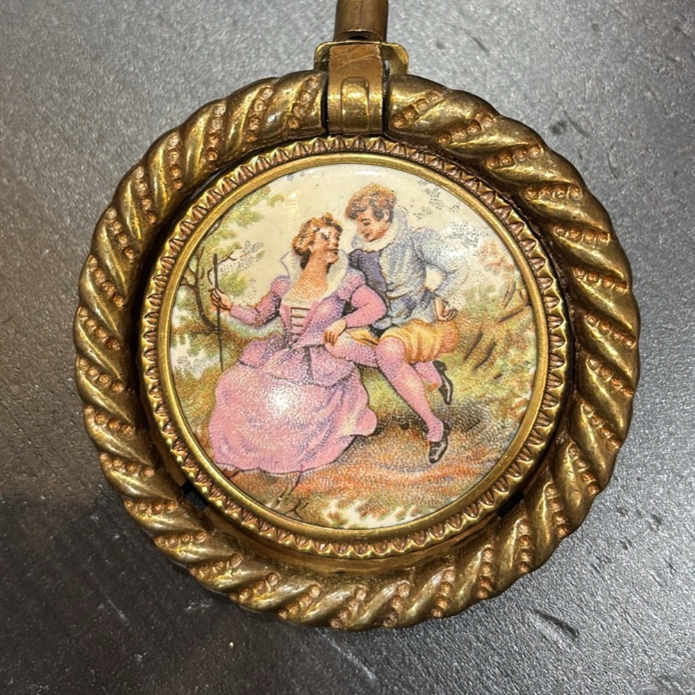 Vintage brass pull with Pastoral Scene